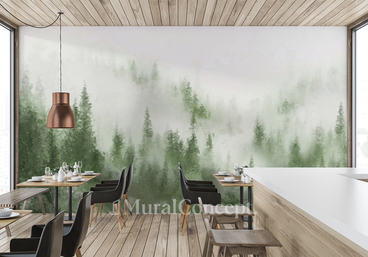 Watercolor green mist bistro fir wallpaper