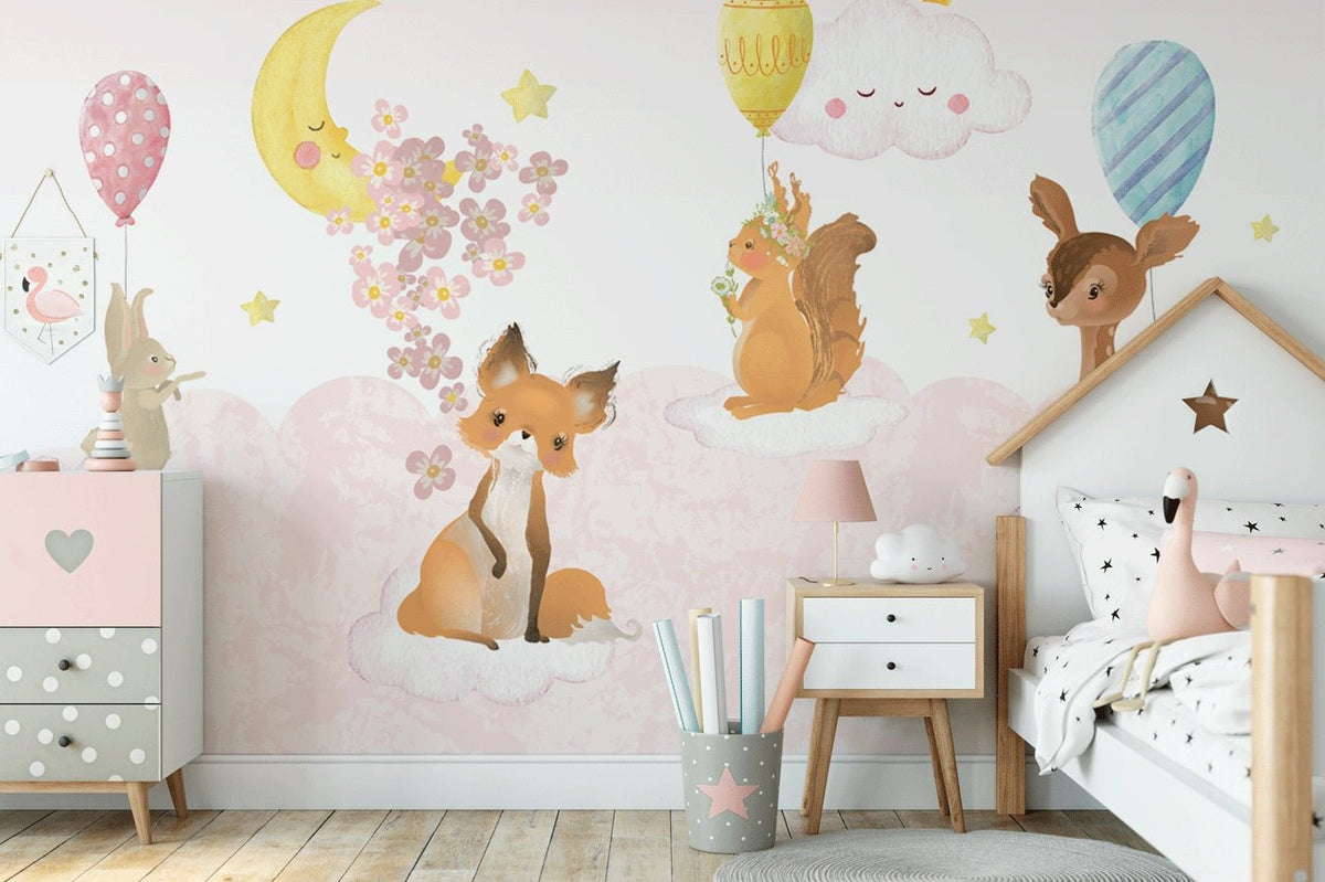 Tapete Babyzimmer Tiere rosa Wolke