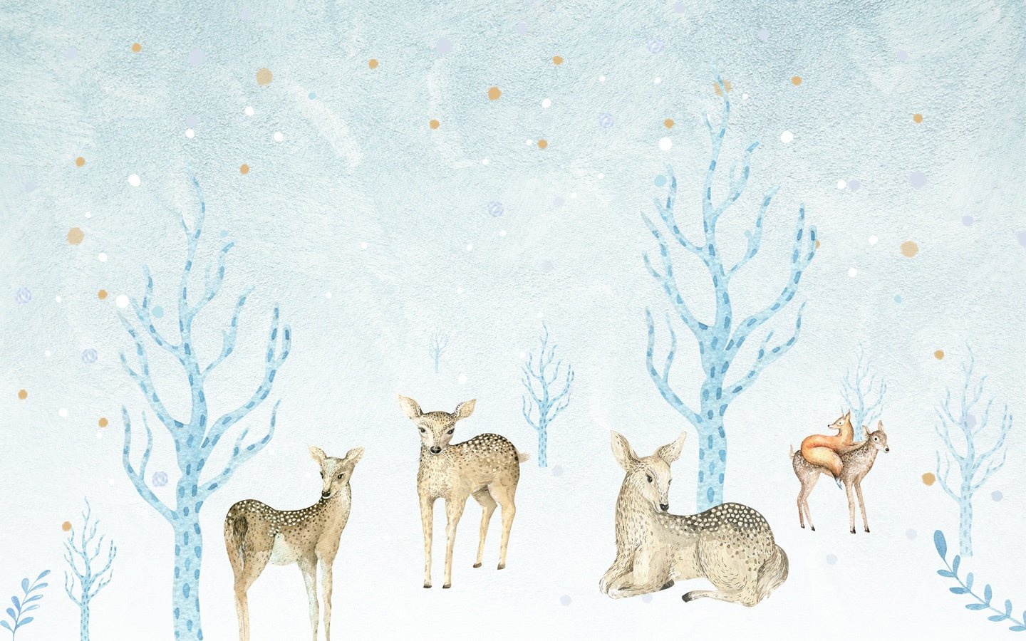 Papier peint chambre bébé bleu forêt et daims - Muralconceptpapier_peint_sur_mesure