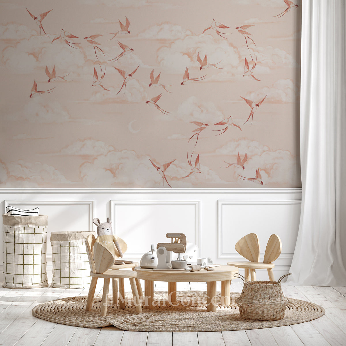 Terracotta poetic children's bedroom wallpaper