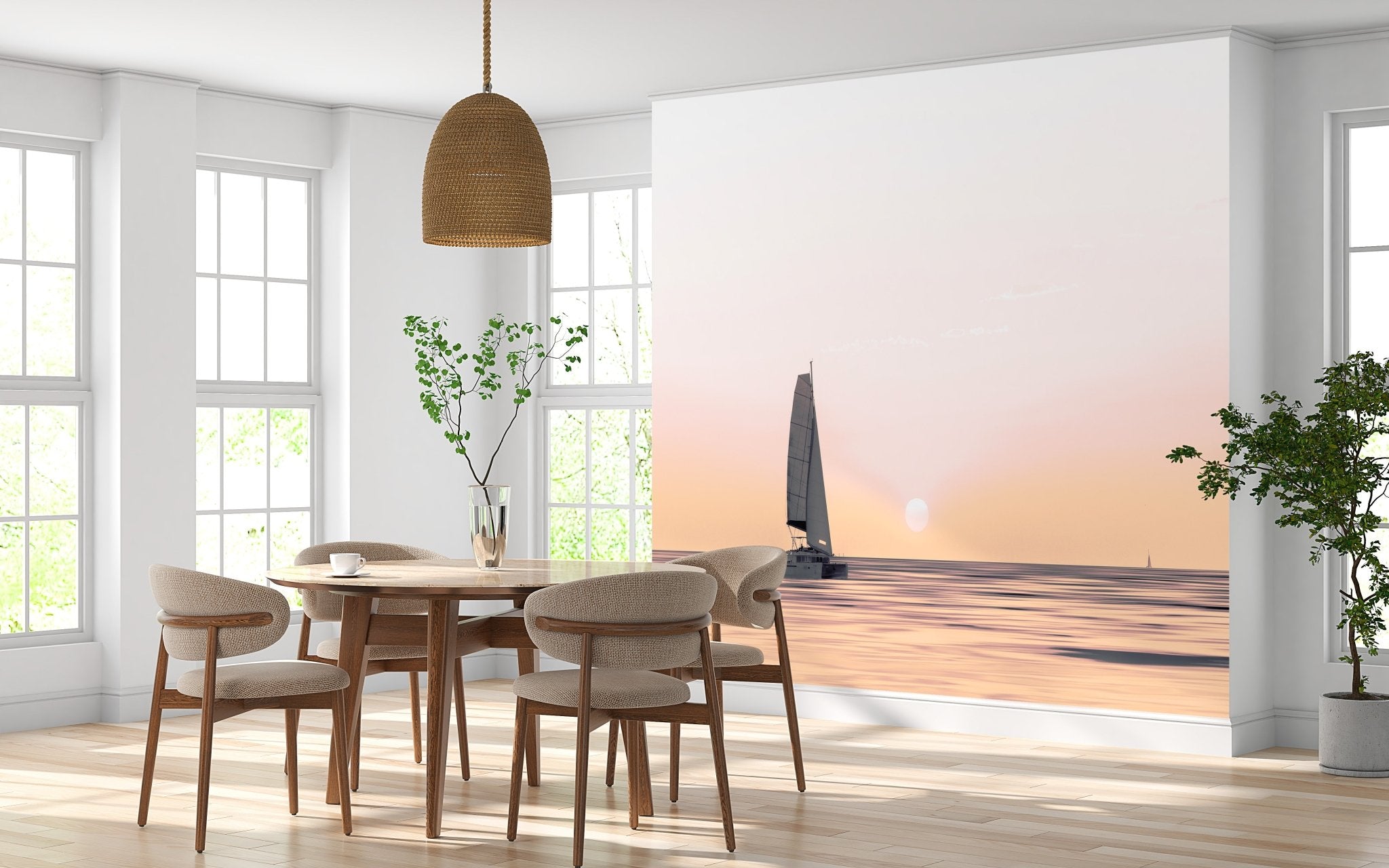 Papier peint coucher de soleil bateau - panoramique français