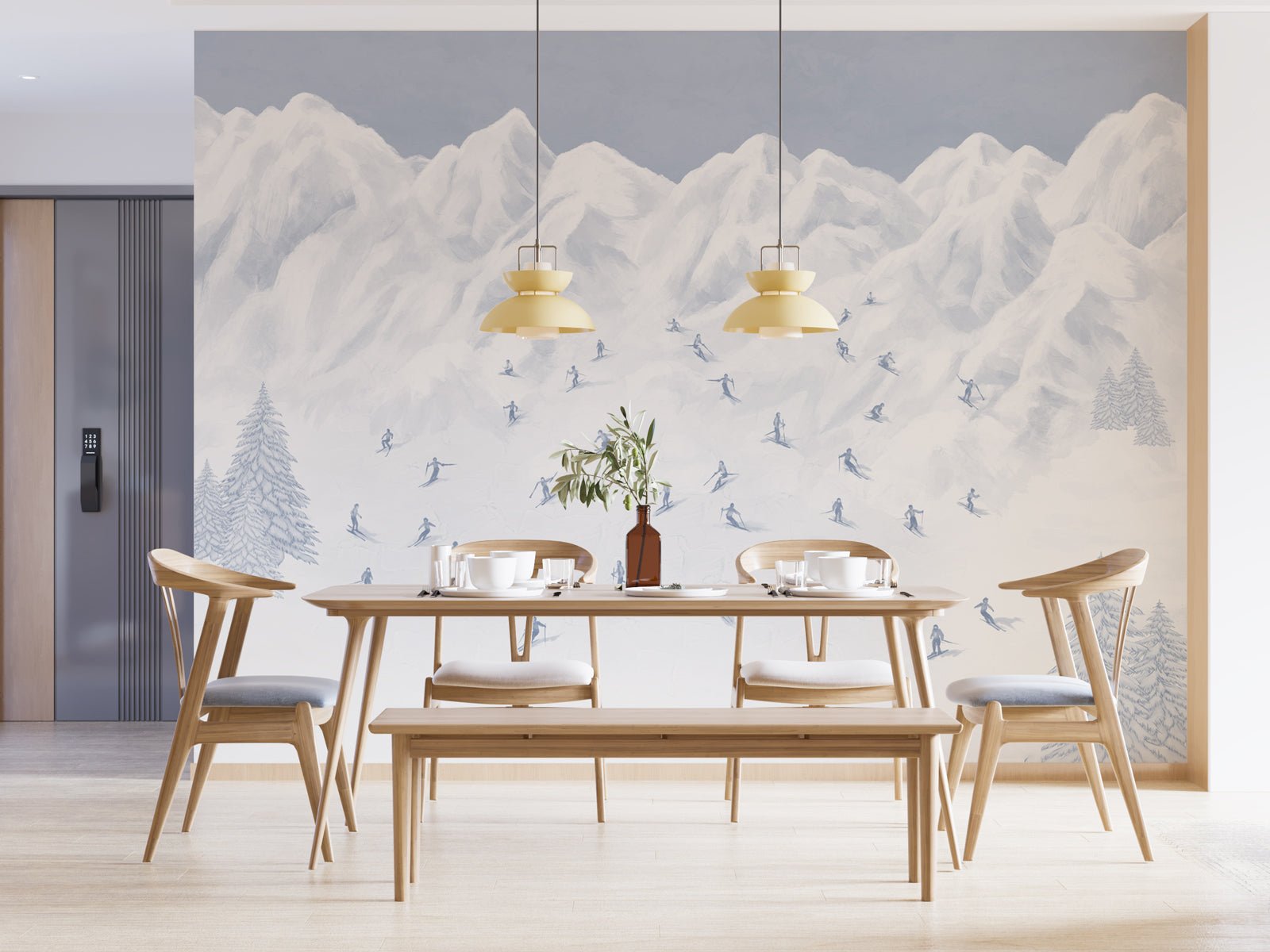 Papier peint montagne skieurs, mural concept, tendance