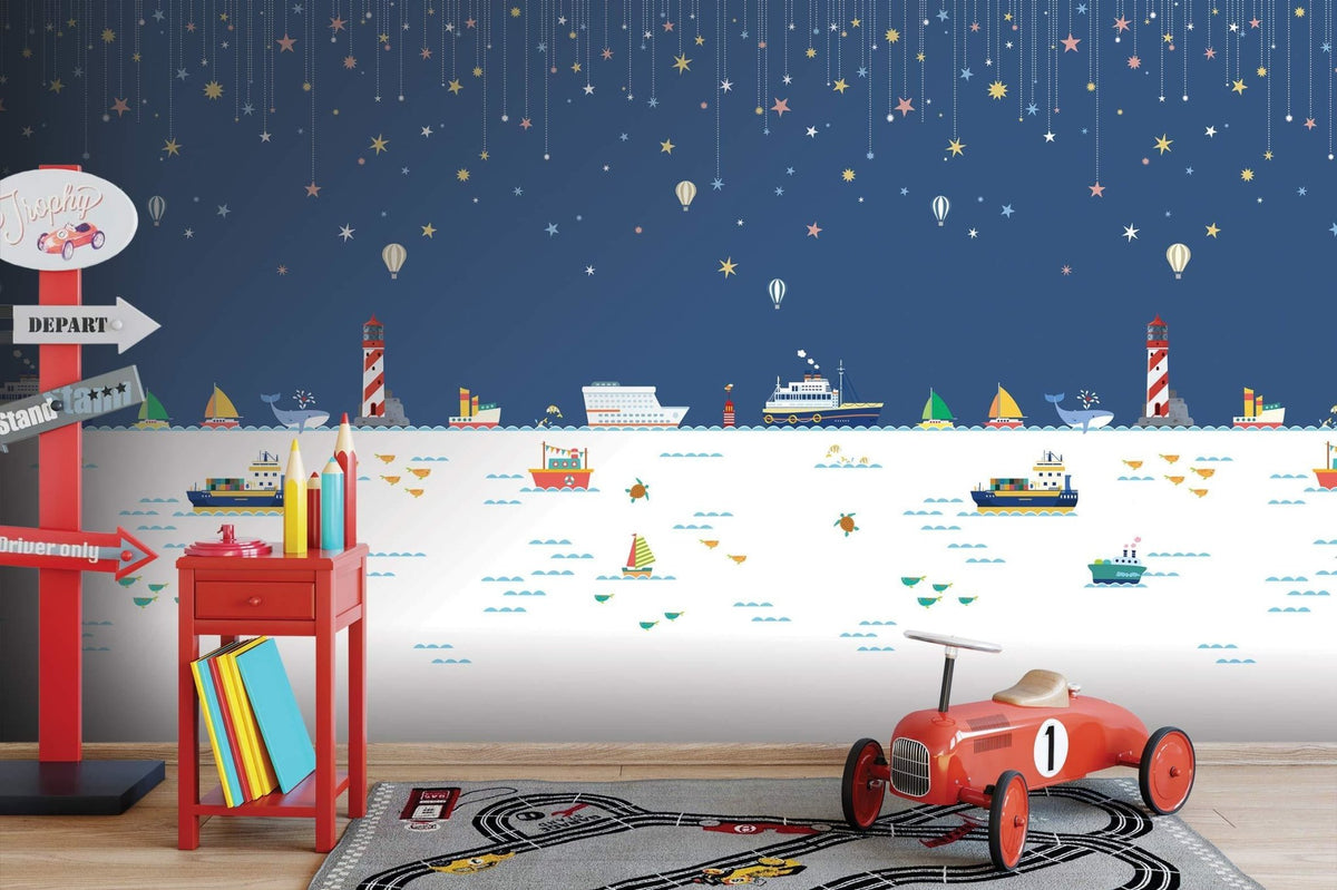 Children's wallpaper sea boat ocean