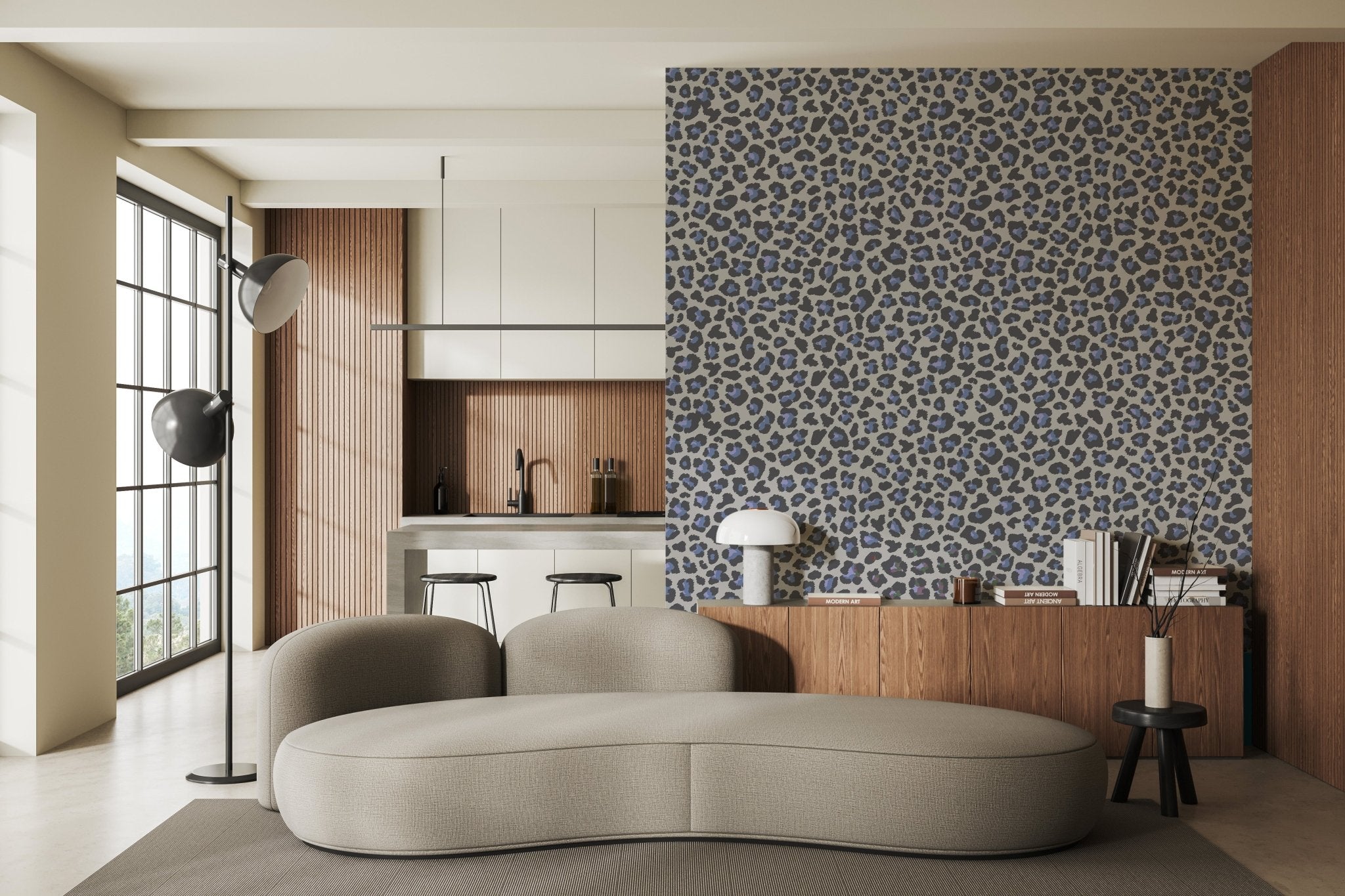 Papier peint motif léopard bleu, mural concept, tendance
