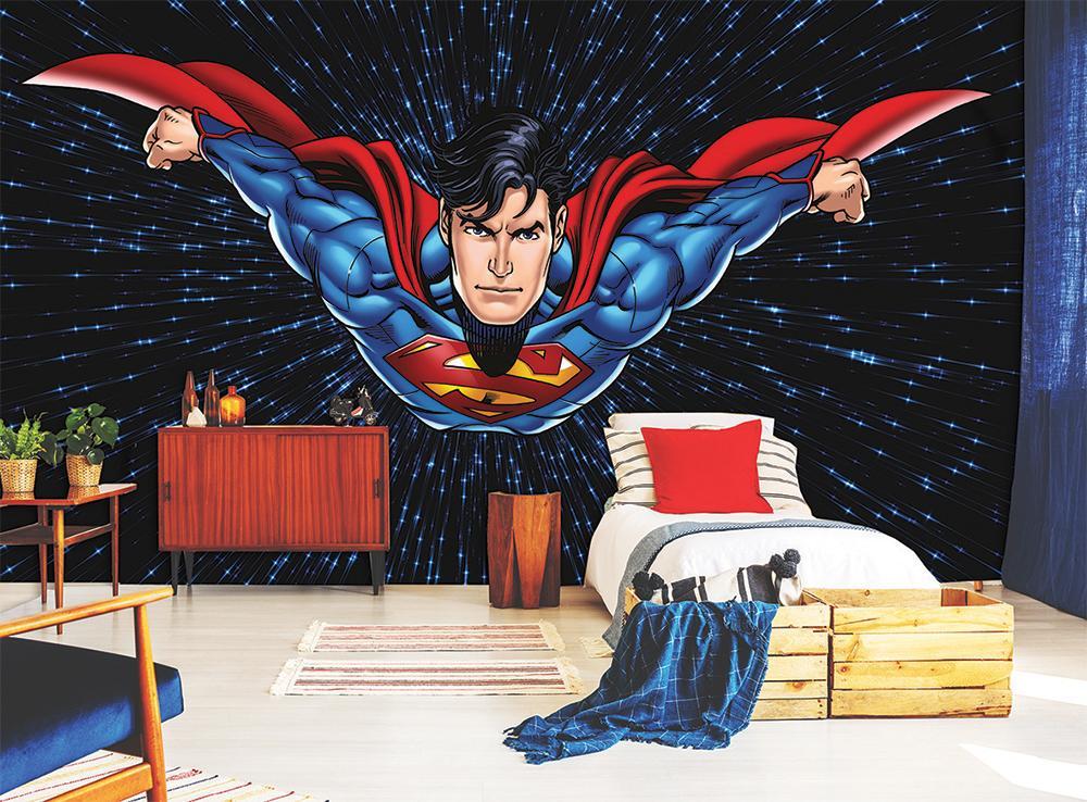 Hero superman comic book night flight panoramic wallpaper