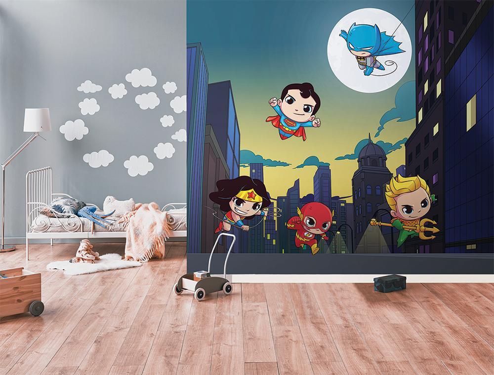 Papier peint panoramique justice league baby BD héro aventures