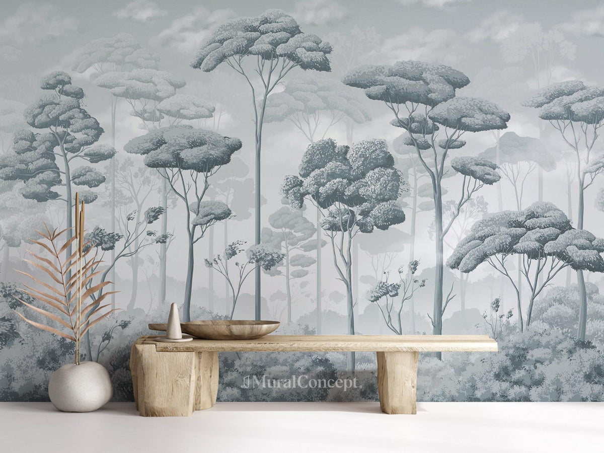 Silver-blue voluptuous pinewood panoramic wallpaper