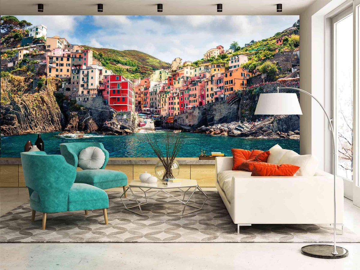 Carta da parati panoramica trompe l'oeil delle Cinque Terre