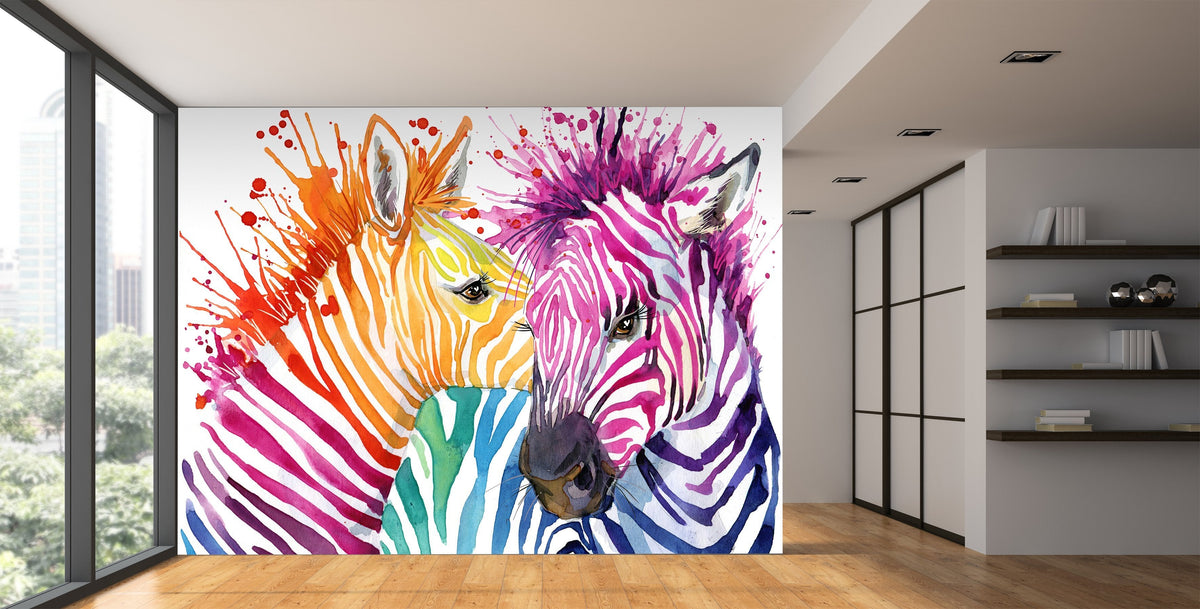 Tender kissed zebra panoramic wallpaper