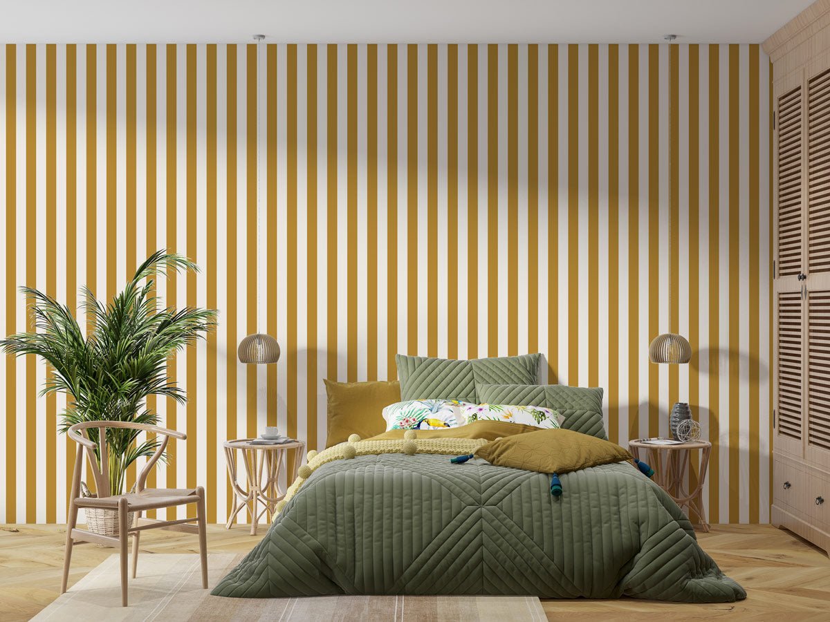 Mustard yellow retro stripe wallpaper