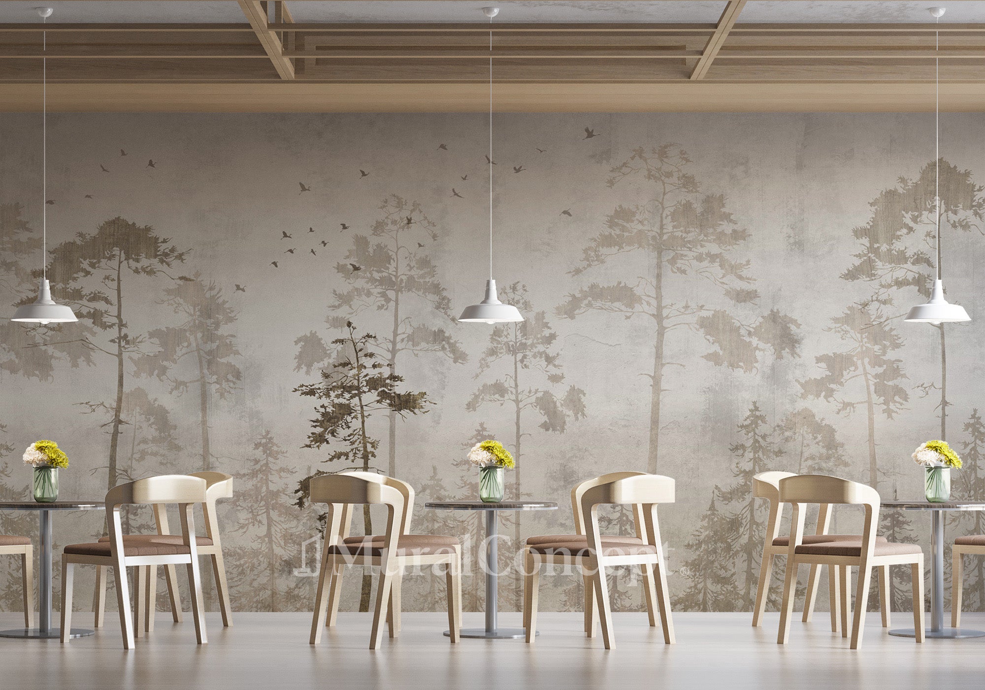 Papier peint restaurant forêt automnale - panoramique français