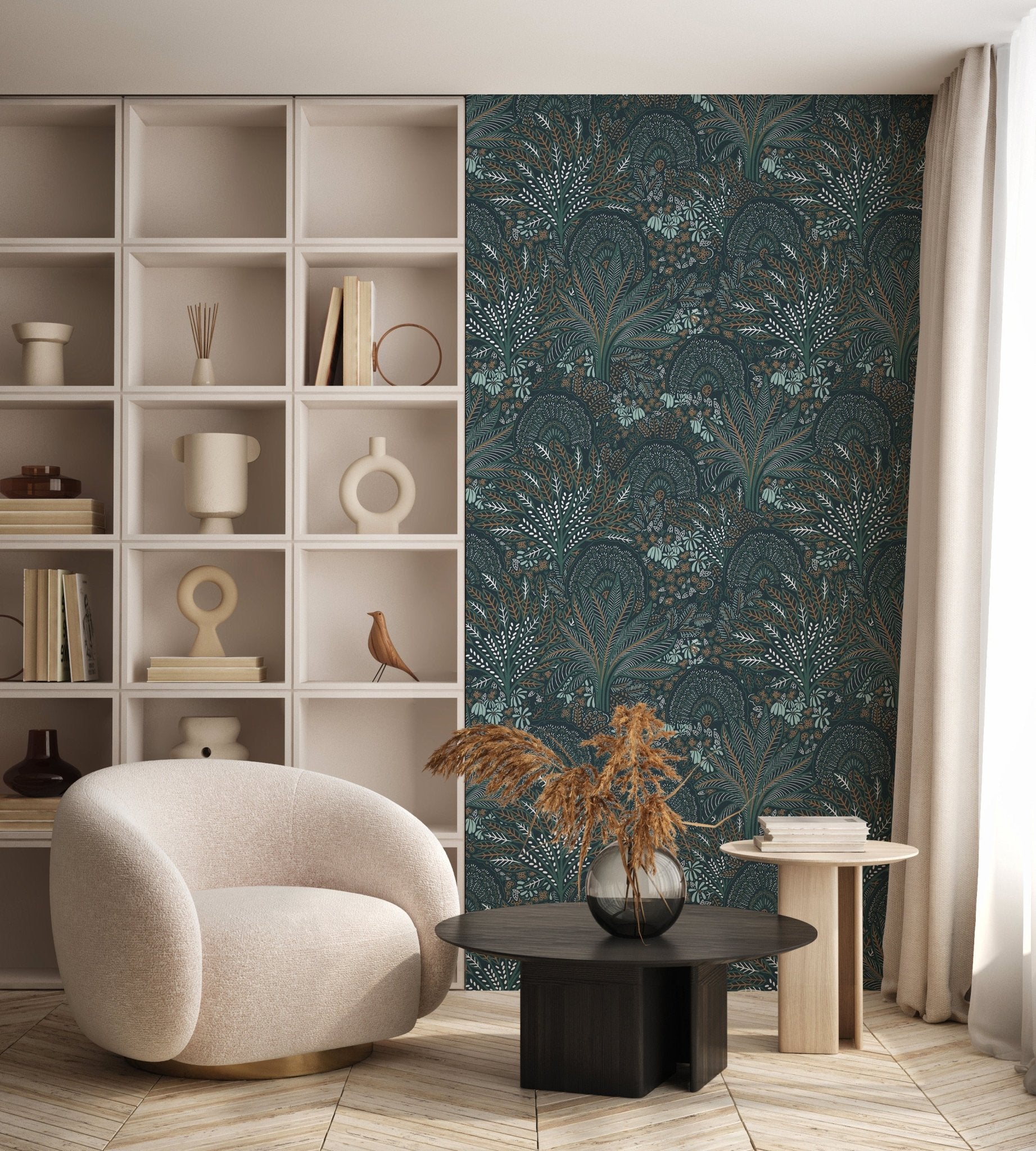 Papier peint roue du paon végétale, mural concept, tendance