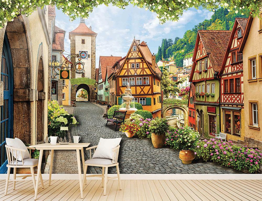 Alsace flowery alley wallpaper