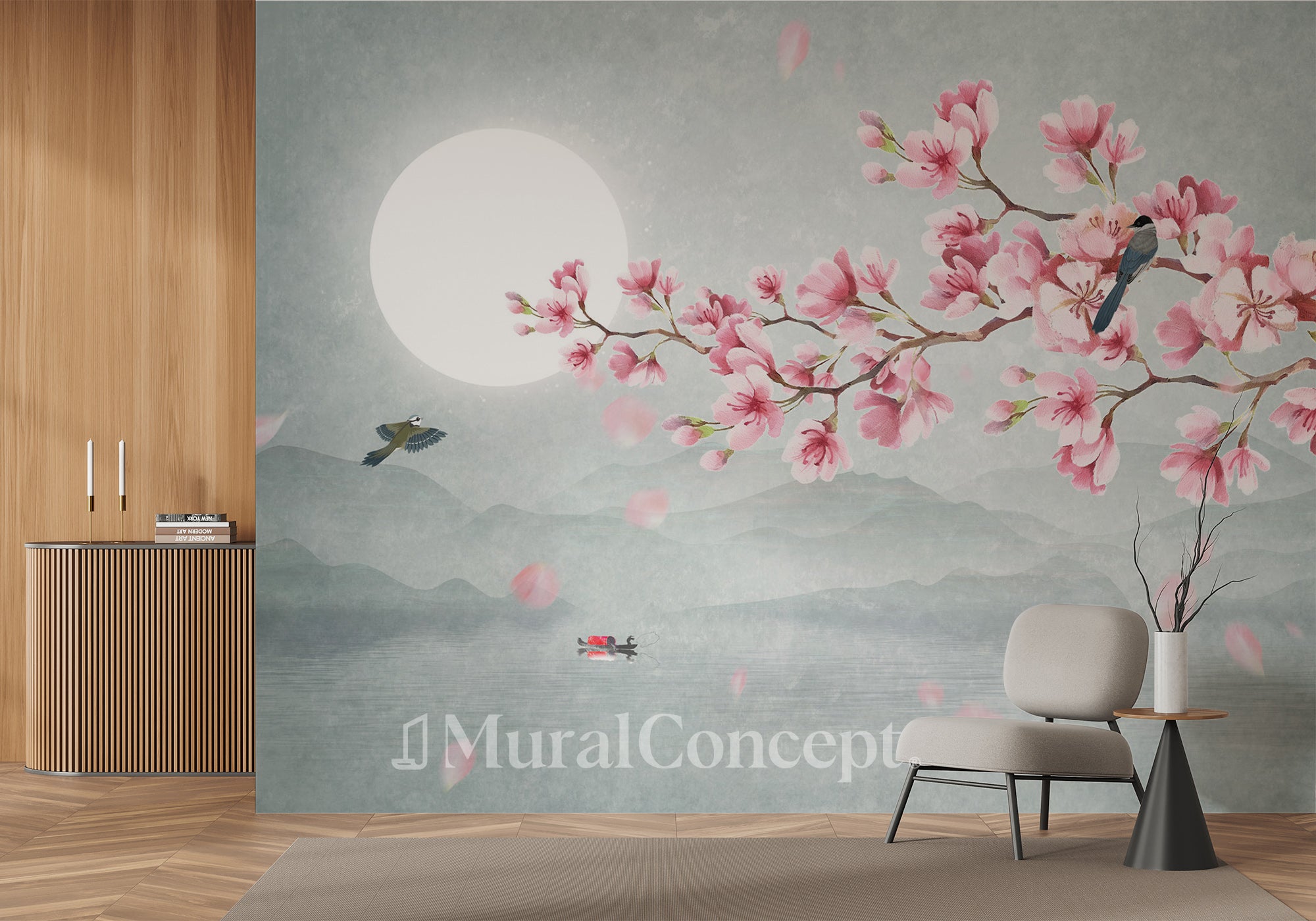 Papier peint tendance floral cerisier poétique - panoramique français