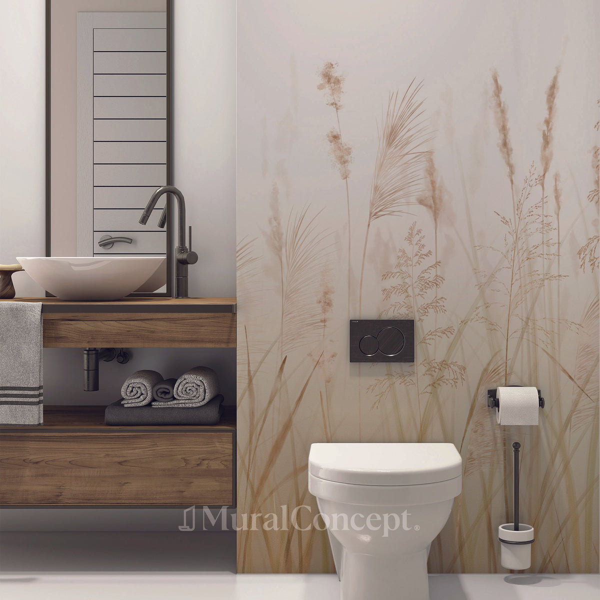 Beige wheat field flower toilet wallpaper