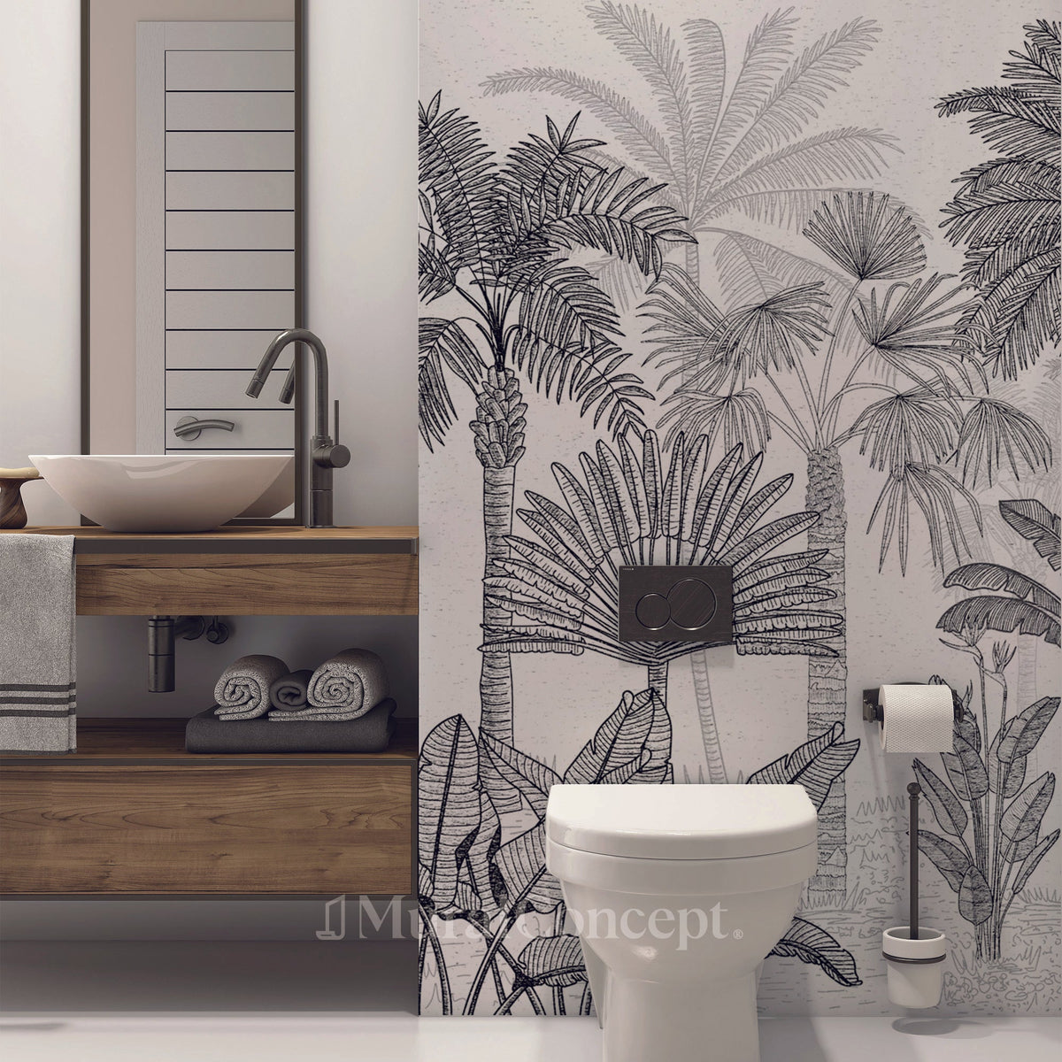 Toilet wallpaper jungle cocotier tendance gravure