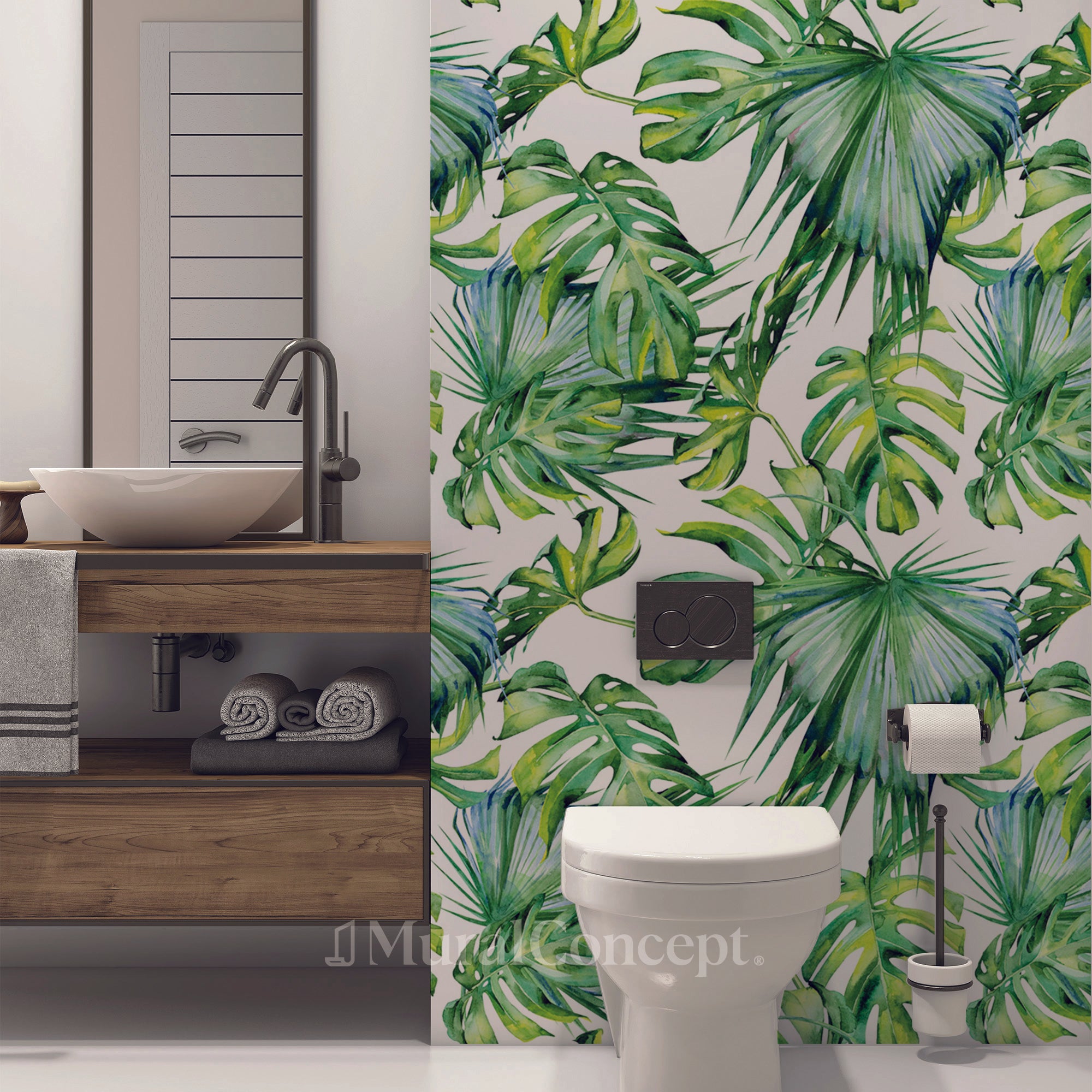 Papier peint toilette Feuillages Verts - décor mural sur mesure français