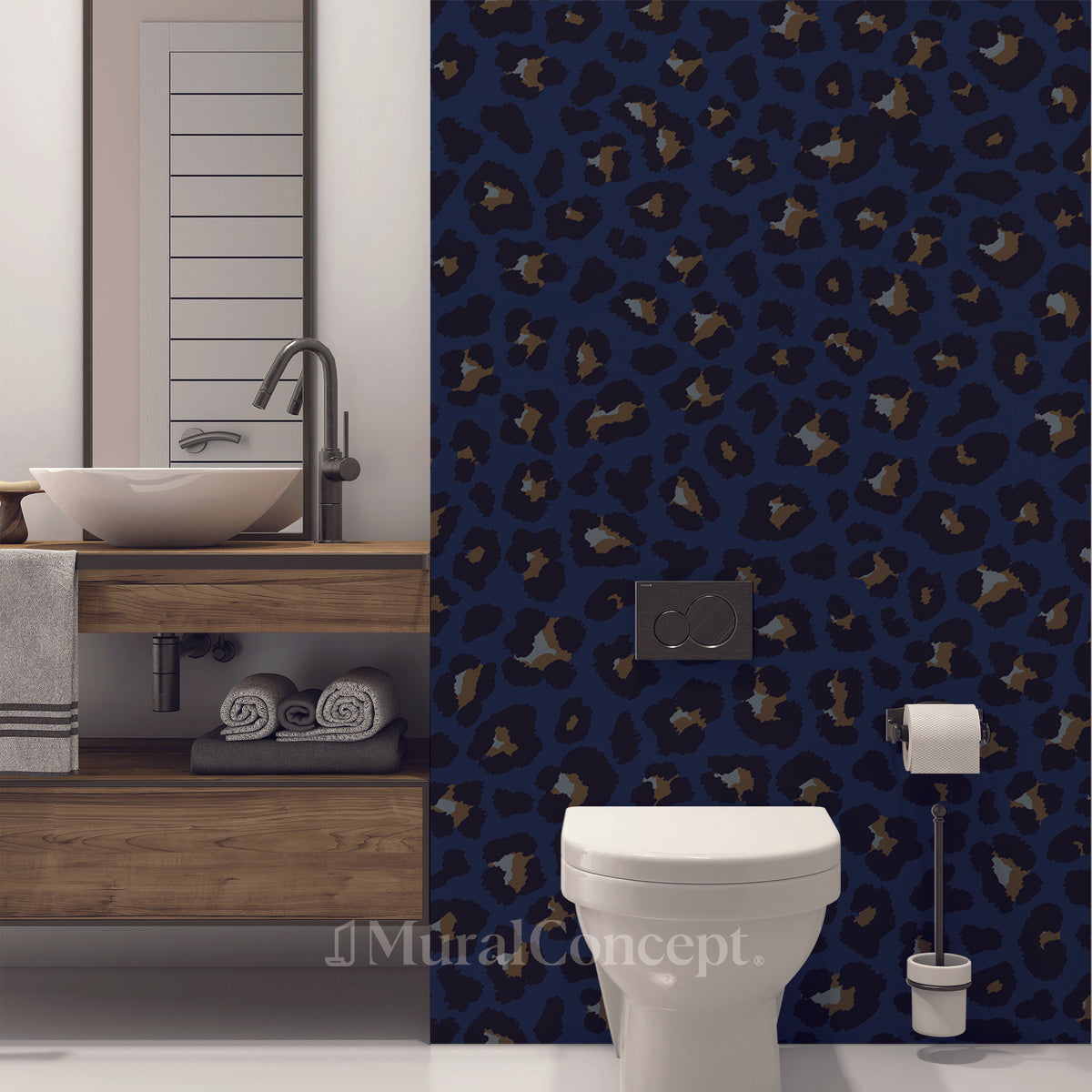 Carta da parati per toilette con design leopardato