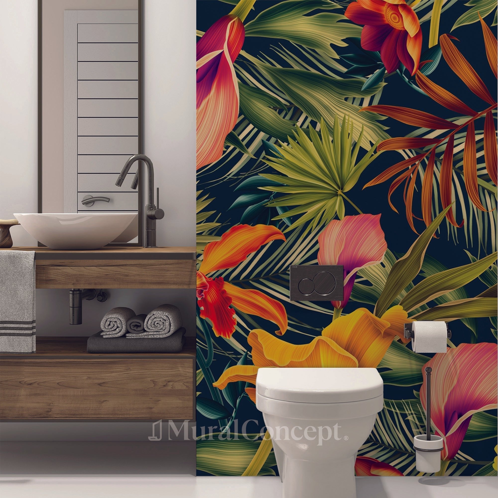 Papier peint toilette Orange Tropical - panoramique sur mesure francais - muralconcept