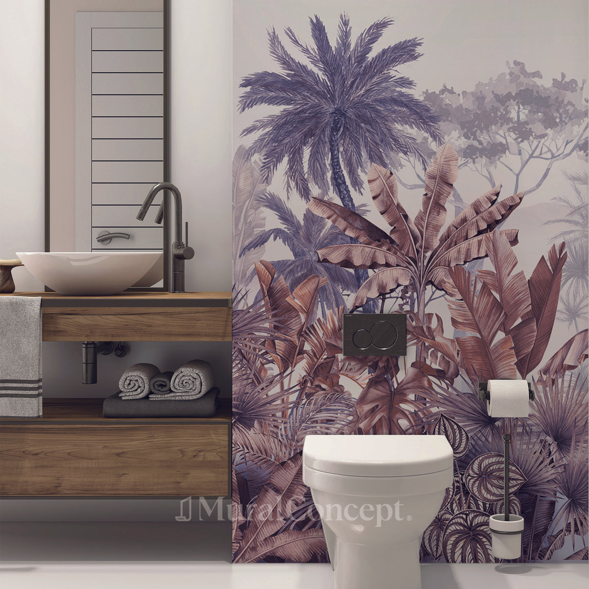 Trendy tropical purple toilet wallpaper