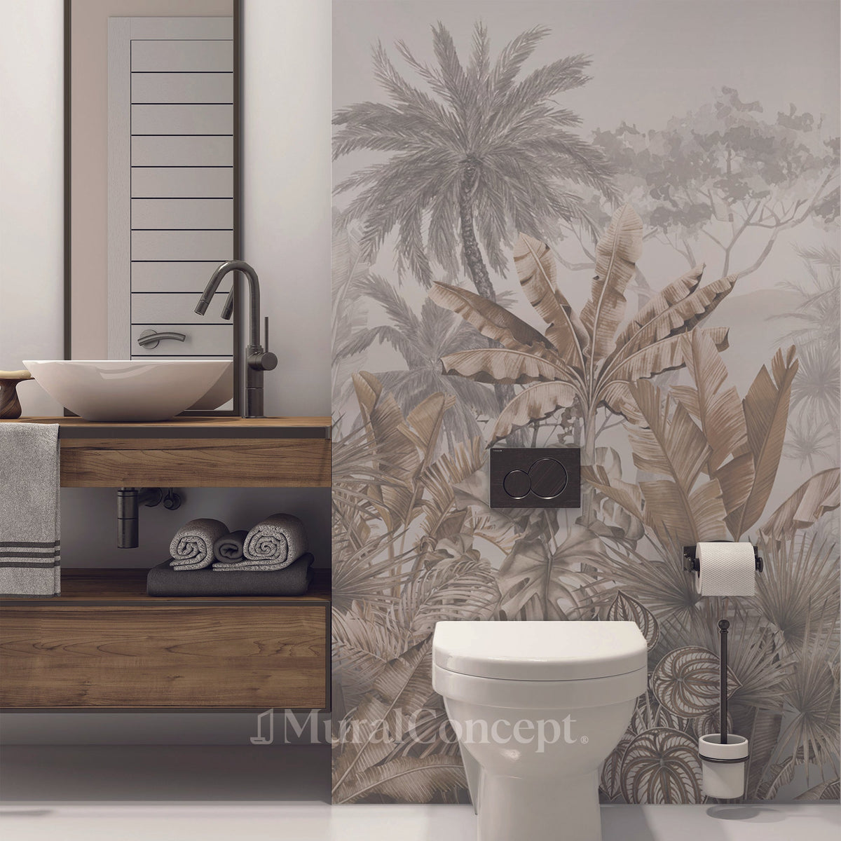 Tropical sepia toilet wallpaper