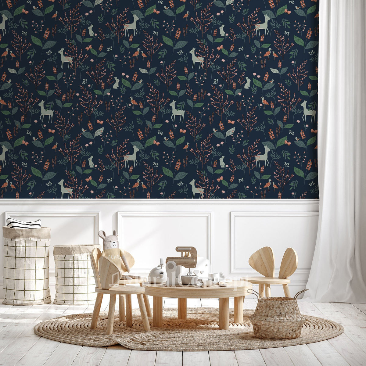 Wallpaper baby room forest fawn