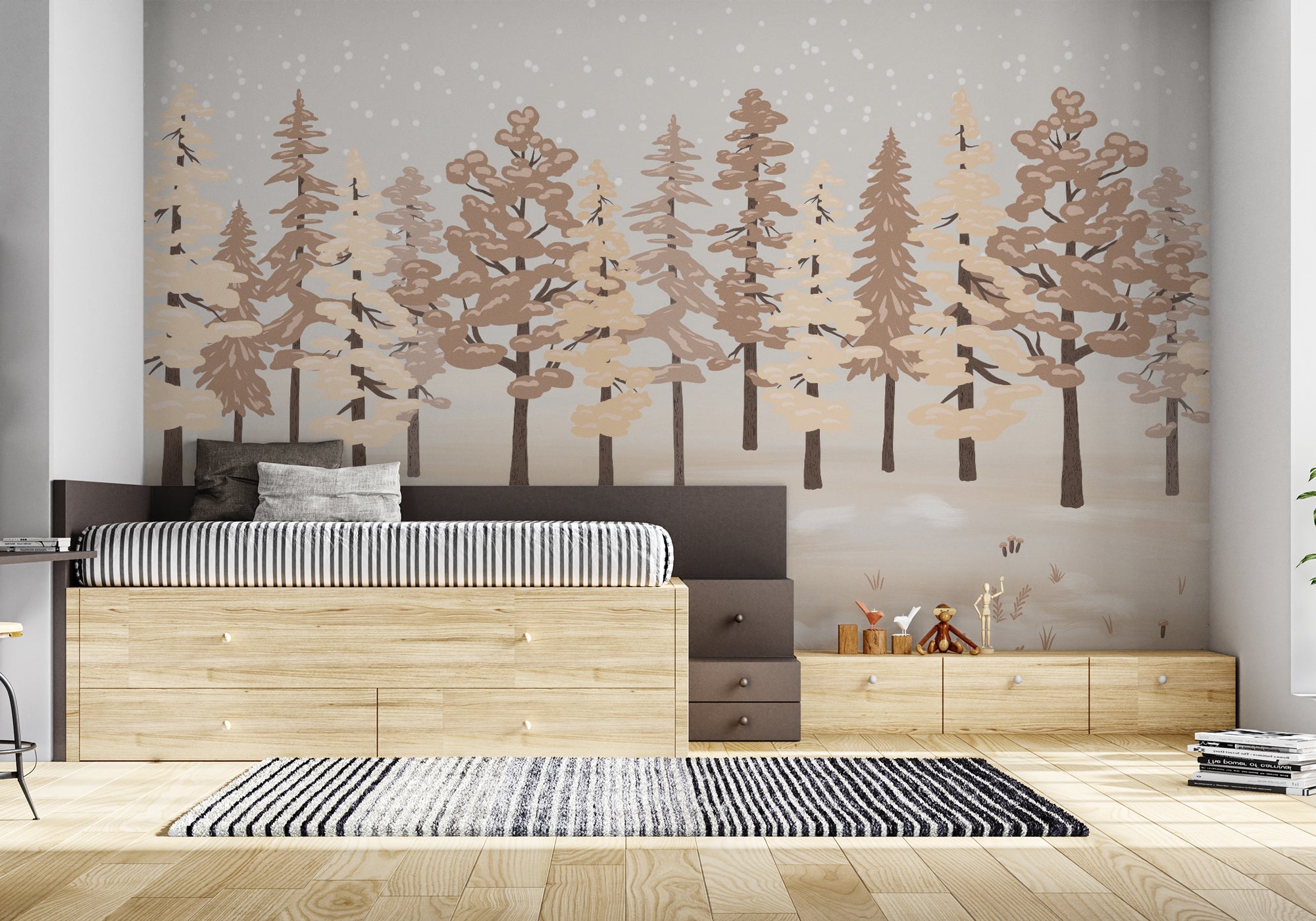 papier peint chambre enfant feerique sapin terracotta 