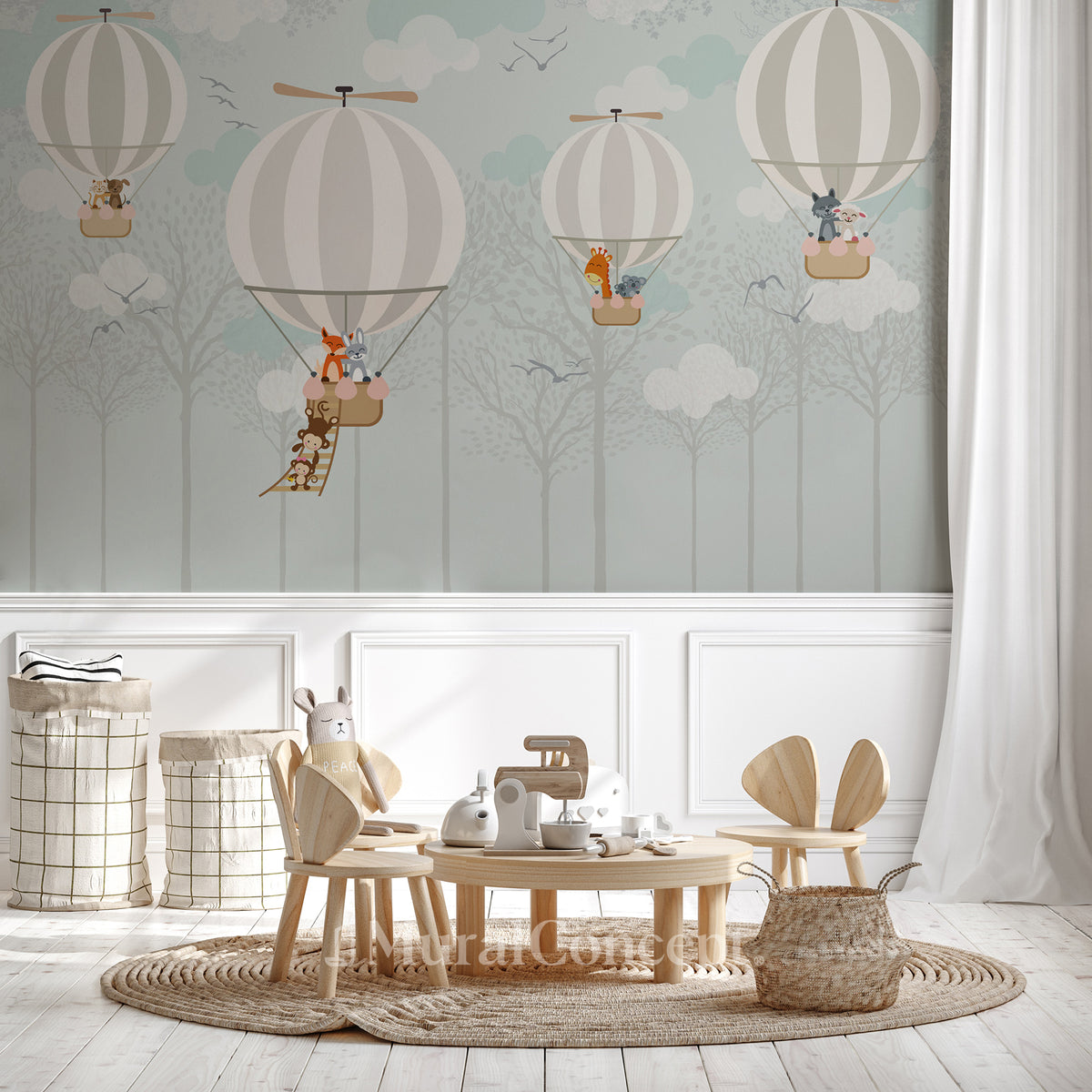 Nordic hot-air balloon children's wallpaper